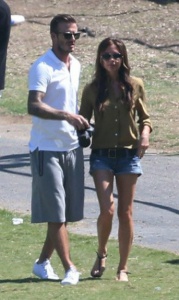 The Beckhams watching the boys play soccer
