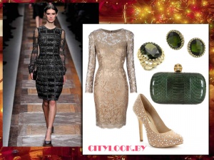 Новогодний сет: кружевное золотистое платье