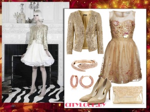 Новогодний сет: платье с вышивкой и золотистый жакет